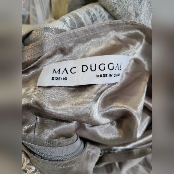 Mac Duggal EMBELLISHED WRAP OVER 3/4 SLEEVE DRESS NWOT sz 16 Platinum (20336) - Picture 7 of 7